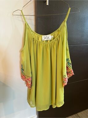 Vava by Joy Han Lime Green Cold-Shoulder Embroidered Top